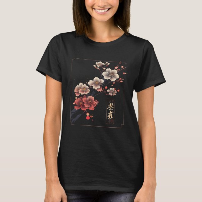 Cherry Blossom Sakura Flower Graphic Japan Vaporwa T Shirt (Framsida)
