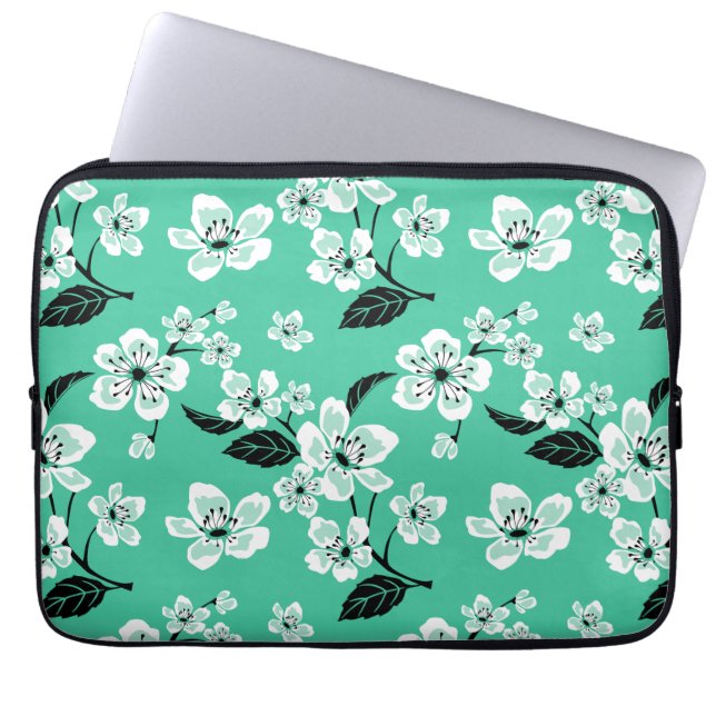 CHERRY BLOSSOM - SAKURA (MINT) LAPTOP FODRAL (Framsidan)
