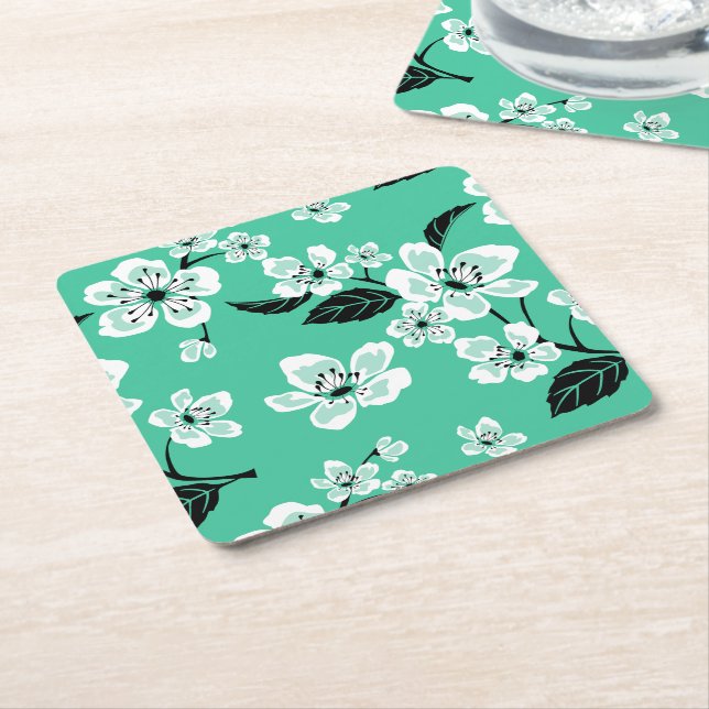 CHERRY BLOSSOM - SAKURA (MINT) UNDERLÄGG PAPPER KVADRAT (Vinklad)
