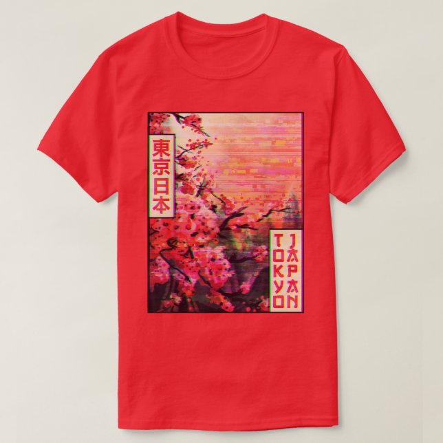 Cherry Blossom Sakura Tree Tokyo Japan Vaporwave A T Shirt (Design framsida)