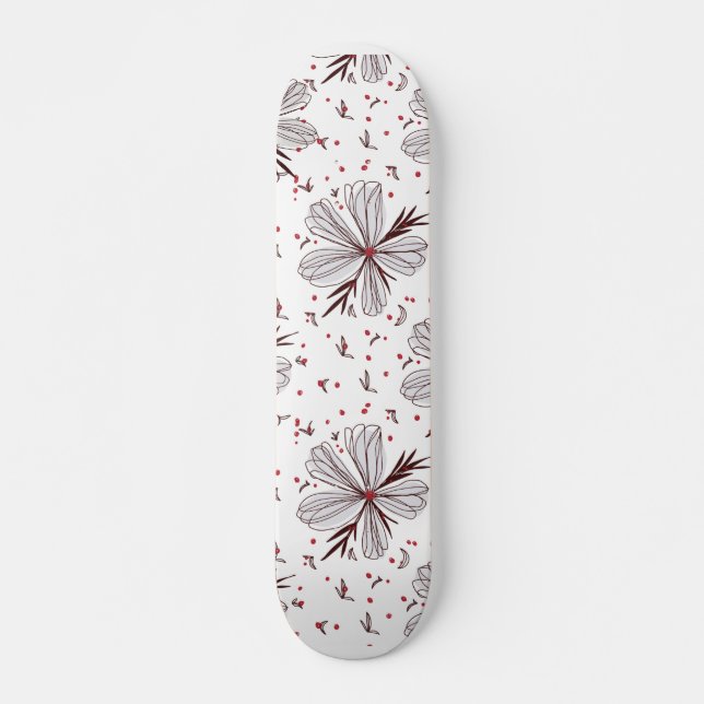 Cherry Blossom Sketch Skateboard – Brun & Tegelröd (Framsida)