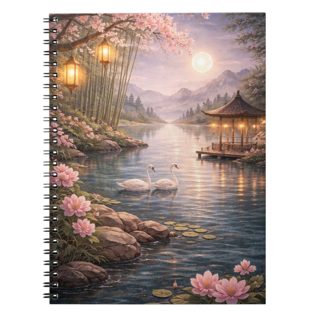 Cherry Blossom Swan Lake NoteSpiral Photo Notebook Anteckningsbok (Framsidan)