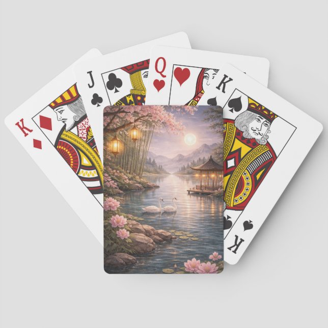 Cherry Blossom Swan Lake Playing Cards – Aesthetic Casinokort (Baksidan)
