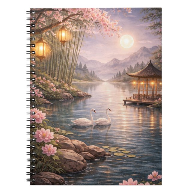 Cherry Blossom Swan Lake Spiral Photo Notebook  Anteckningsbok (Framsidan)