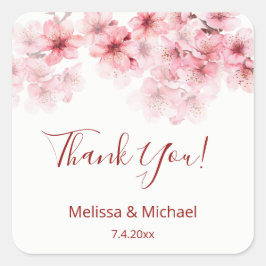 Cherry Blossom Thank You Wedding Favor Fyrkantigt Klistermärke