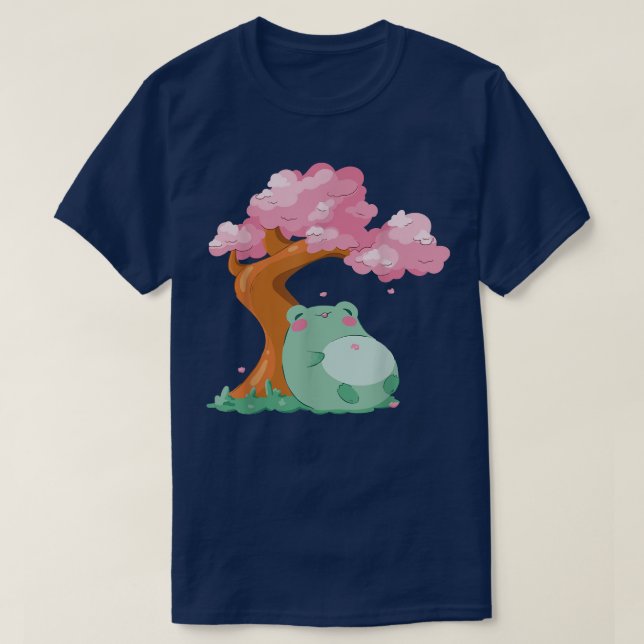 Cherry Blossom Tree Sakura Cute Frog Kawaii Japane T Shirt (Design framsida)