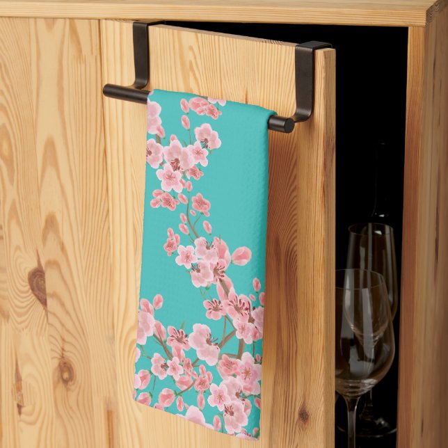 Cherry Blossom Watercolor Kitchen Towels Kökshandduk (Thirds Fold)