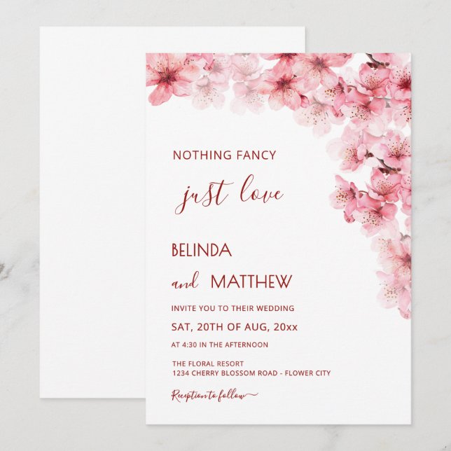  Cherry Blossom White Arched Casual Wedding Inbjudningar (Fram/baksida)