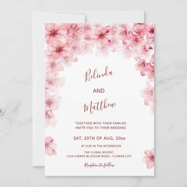  Cherry Blossom White Arched Casual Wedding Inbjudningar (Framsida)