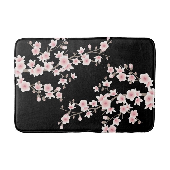  Cherry Blossoms BLUSH Pink Black Badrumsmatta (Framsidan)