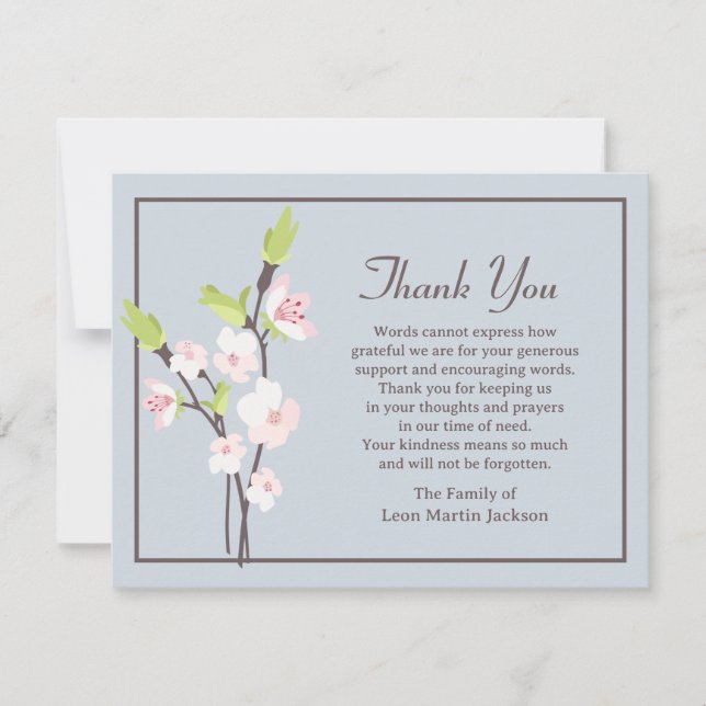 Cherry Blossoms Funeral Thank You Note Card Tack Kort (Framsida)