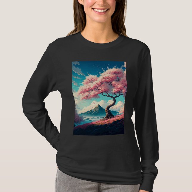 Cherry Blossoms Landscape T Shirt (Framsida)