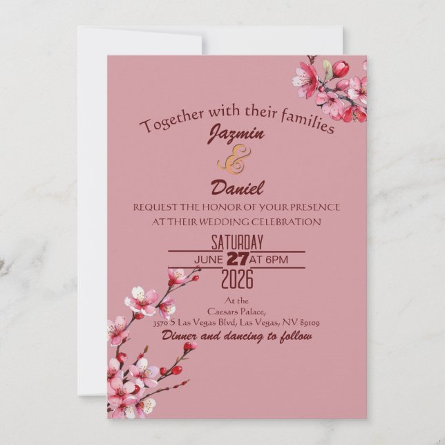 Cherry Blossoms Pastel Pink  Invitation Inbjudningar (Framsida)