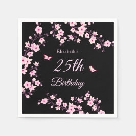 Cherry Blossoms Pink Black Custom Pappersservett
