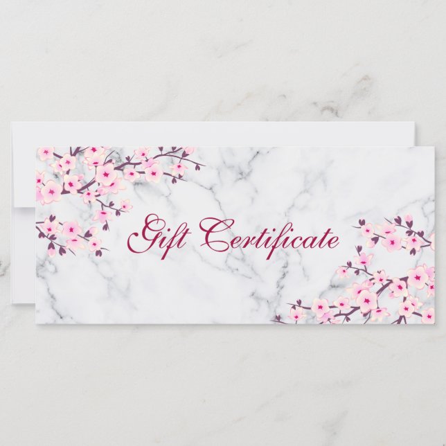 Cherry Blossoms Pink Gray Marble Gift Certificate (Framsida)