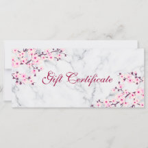 Cherry Blossoms Pink Gray Marble Gift Certificate