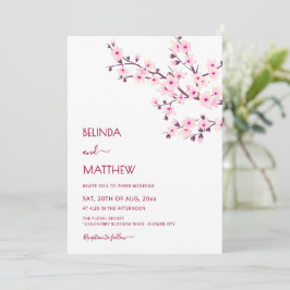 Cherry Blossoms Pink White Casual Wedding Inbjudningar