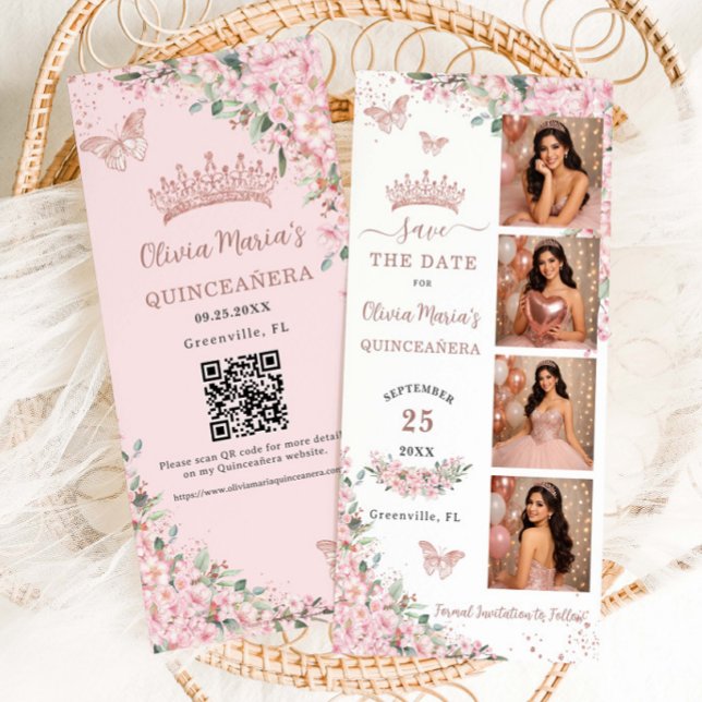 Cherry Blossoms Rose Gold Photo Booth Quinceanera  Spara Datumet (Skapare uppladdad)