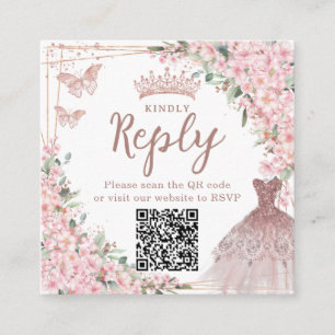 Cherry Blossoms Rose Gold Quinceañera QR-kod Tilläggskort