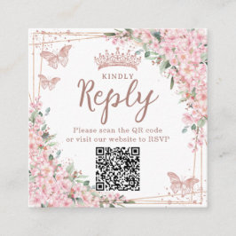 Cherry Blossoms Rose Gold Quinceanera QR-kod Tilläggskort