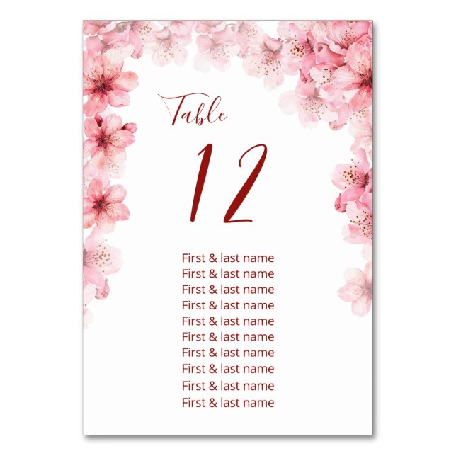 Cherry Blossoms Wedding Seating Chart Bordsnummer (Framsidan)