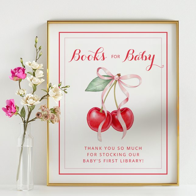 Cherry Bokar for Baby Shower Sign Poster (Books for Baby Baby Shower Sign)