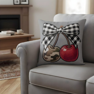 Cherry Bomb Camo & Plaid Faux-Embroidery Kudde