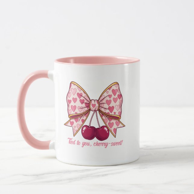 Cherry Bow Alla hjärtans dag-mugg – Söt Kawaii-kär Mugg (Vänster)