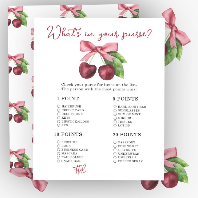 Cherry bow baby shower Whats in your purse game (Skapare uppladdad)