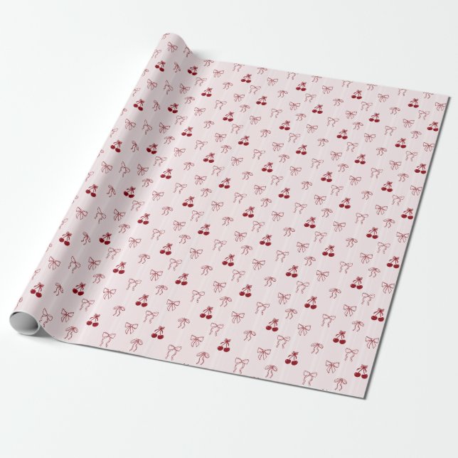 Cherry Bow Coquette Rosa Present Cute Mönster Presentpapper (Utrullad)