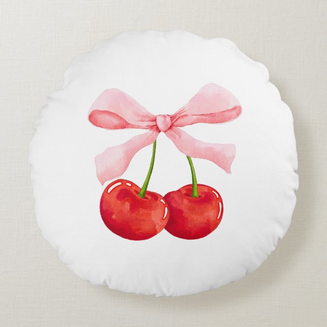Cherry Bow Round Rund Kudde (Framsidan)