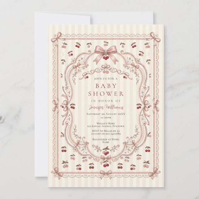 Cherry Bows Baby Shower-inbjudan Inbjudningar (Framsida)