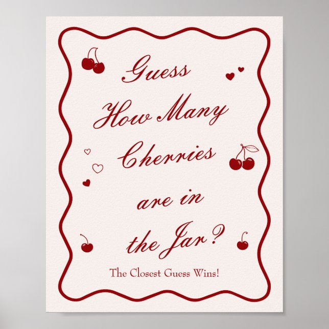 Cherry Bridal Shower Guess How Many Cherries Poster (Framsidan)