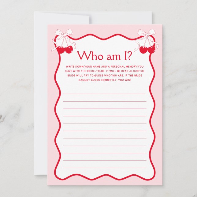 Cherry Bridal Shower Guess Who Am I Game Card Inbjudningar (Framsida)