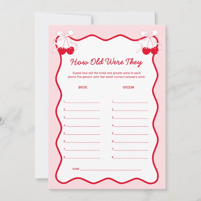 Cherry Bridal Shower How Old Were They Game Card Inbjudningar (Framsida)
