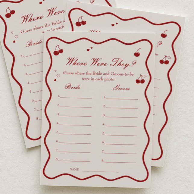Cherry Bridal Shower Where Were They Game Card Inbjudningar (Skapare uppladdad)