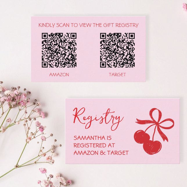 Cherry Bröllopsdusch Presentregister QR-kod Tilläggskort (Cherry Bridal Shower Gift Registry QR Code Enclosure Card)