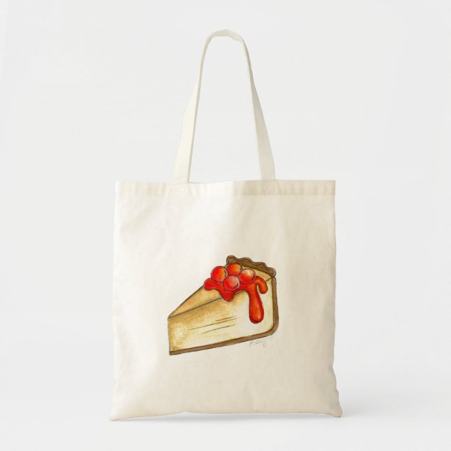 Cherry Cheesecake NYC Foodie Dessert Tote Bag Tygkasse (Framsidan)