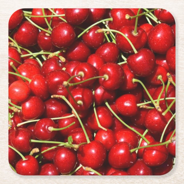 Cherry Cherries Red Underlägg Papper Kvadrat (Framsidan)