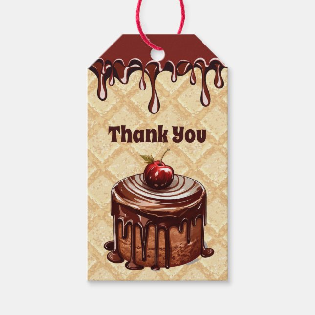 Cherry Chocolate Cake Födelsedagsfest Tack Presentetikett (Framsidan)