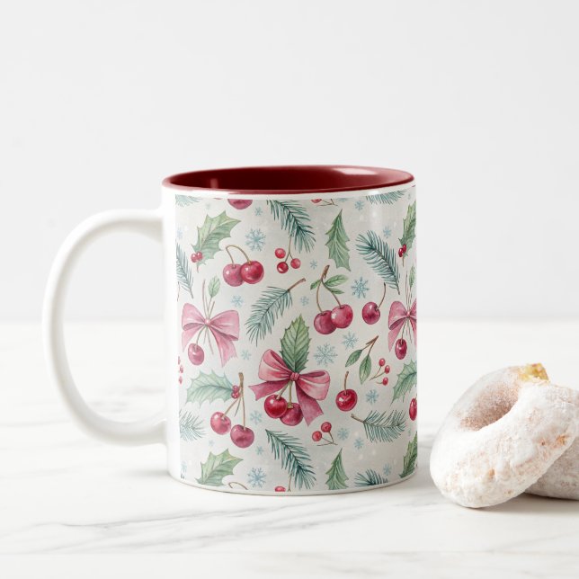 Cherry Christmas Två-Tonad Mugg (Med munk)