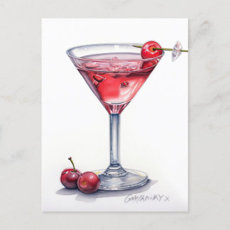 Cherry Cocktail Art Vykort