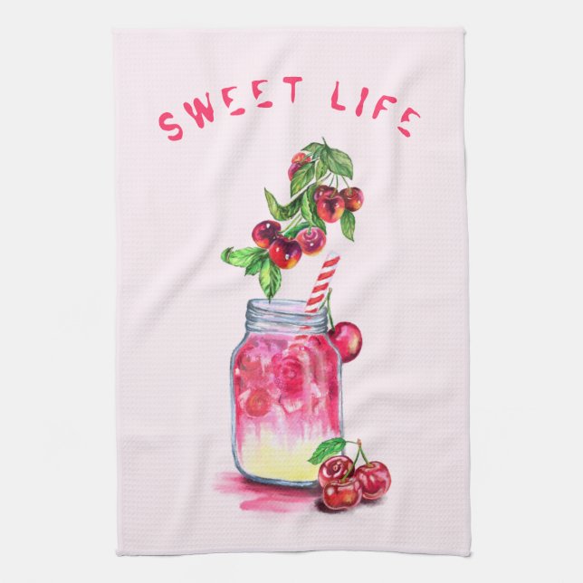 Cherry Coola Drink Fruits Kitchen Towel Kökshandduk (Vertikal)