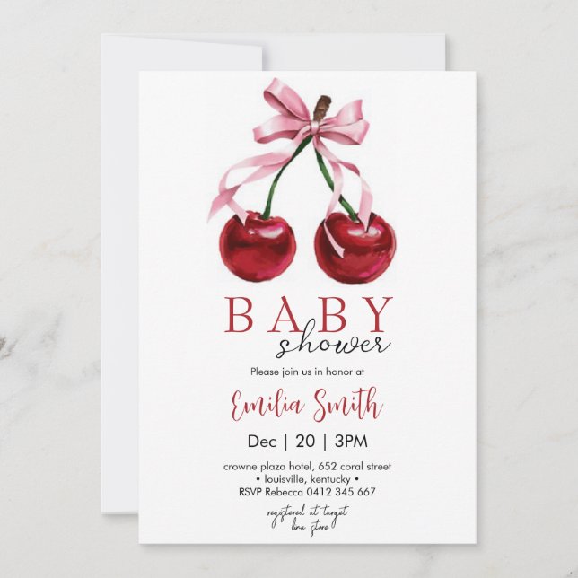 Cherry Coquette Baby shower Inbjudningar (Framsida)