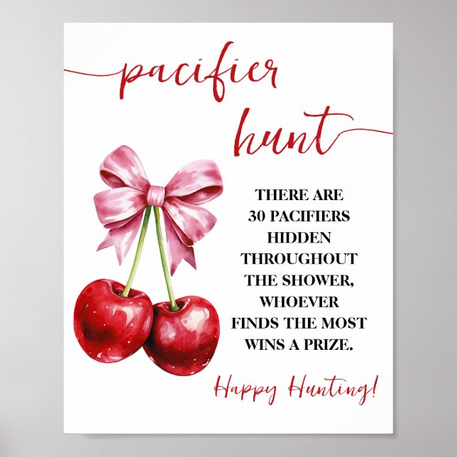 Cherry Coquette Nappar Hunt Baby Shower Game Poster (Framsidan)