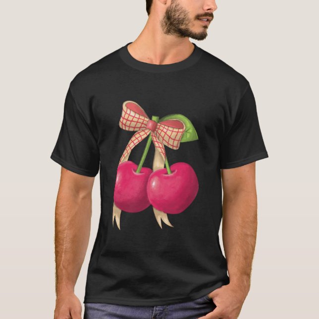 Cherry Coquette Rosa Bow Ribbon Cute Cherries Kärl T Shirt (Framsida)