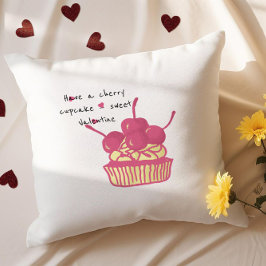 Cherry Cupcake Valentine – Hand-Drawn Dessert Kudde