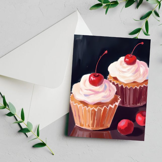 Cherry Cupcakes Celebration Watercolor Card (Skapare uppladdad)