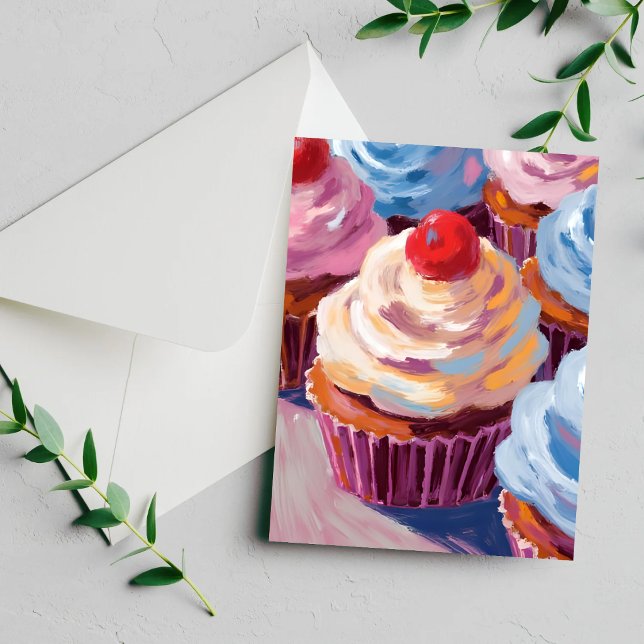 Cherry Cupcakes Happy Birthday Painting Card (Skapare uppladdad)
