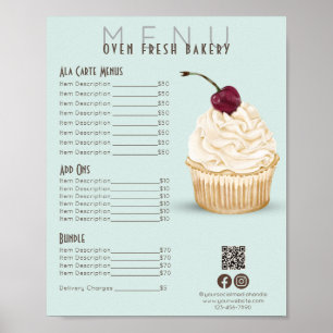 Cherry Cupkaka Mint Grönt Menu Bakery Pris List Poster